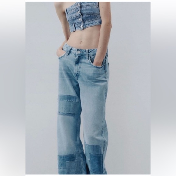 Zara Denim - ZARA Women's light wash patchwork wide leg jeans size 6